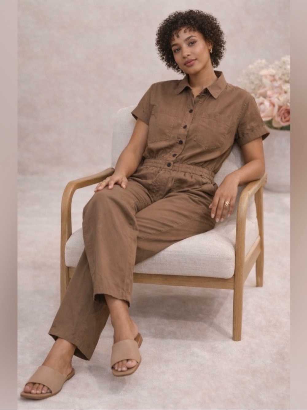 Sanctuary Brown Short-Sleeve Utility Jumpsuit - Size Medium